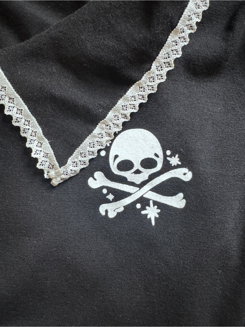 NWOT Cropped Black Polo with Skull & Crossbones - Picture 3 of 5